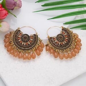 Ethnic Gypsy Taupe Gold Earrings